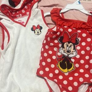 Disney minnie mouse swim suit set and coverup red and white 3T